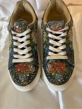 Betsey Johnson Multicolor Rhinestone Floral Lace-Up Sneakers